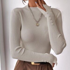 Elegant Cream Ribbed Knit Top